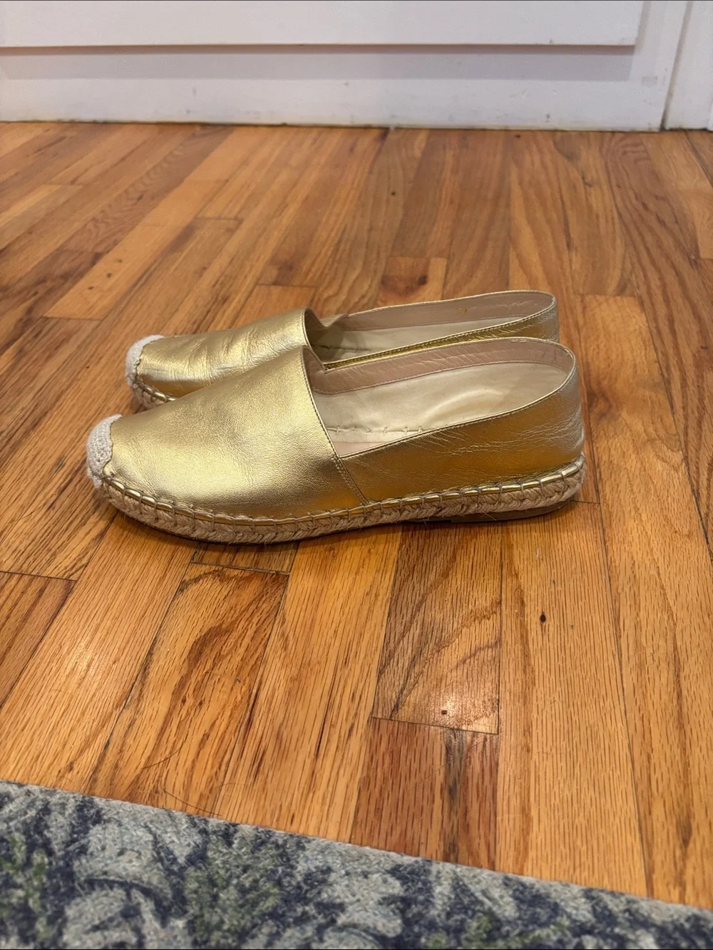 Casadei Gold Leather Espadrille Slip-Ons